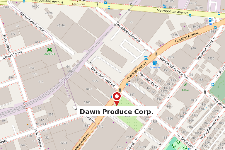 Map — Dawn Produce Corp., 19-40 Flushing Ave, Ridgewood, NY 11385